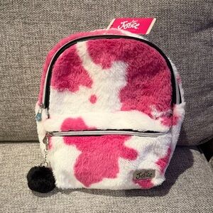 Justice Fuzzy Pink and White Backpack